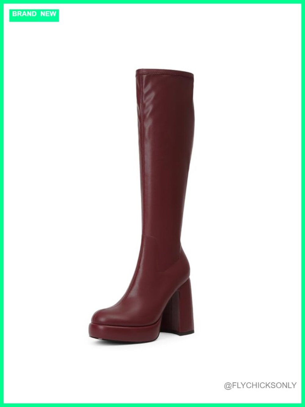 Platform Knee High Boots Chunky Heel Rounded Toe Faux Leather Side